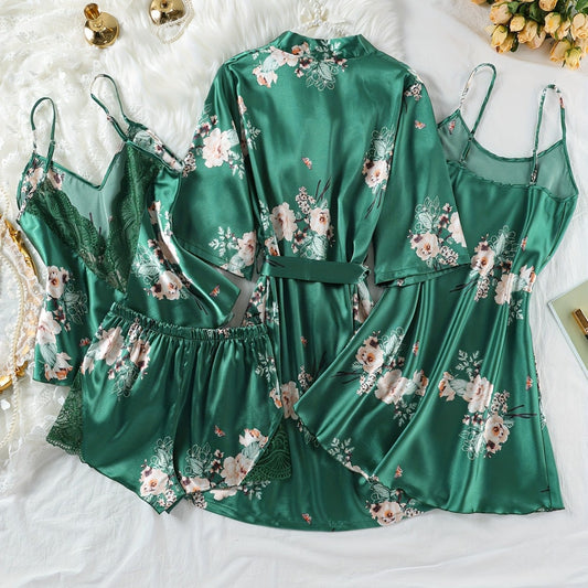 Sleepwear SatinStyle Strapless Nightdress 4-Piece Set