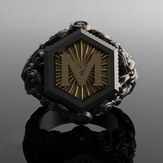 Bohemian Black M Letter Stainless Steel Rings