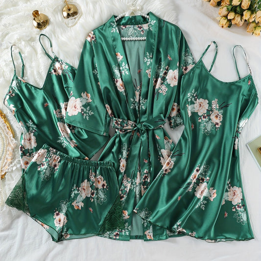 Sleepwear SatinStyle Strapless Nightdress 4-Piece Set