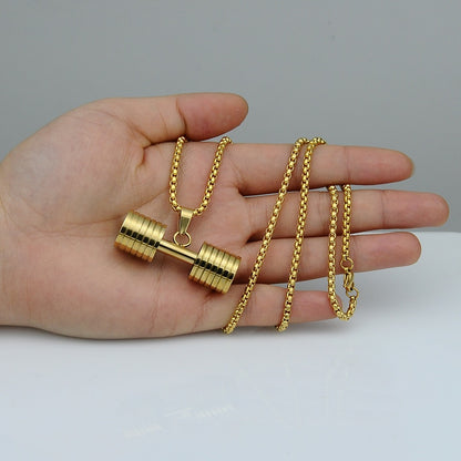 Titanium Stainless Steel Dumbbell Gym Pendant Necklaces