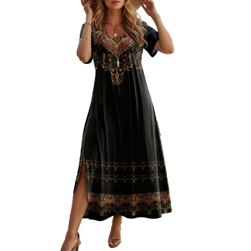 Casual Floral Print Sleeveless High Slit A-Line Midi Dress