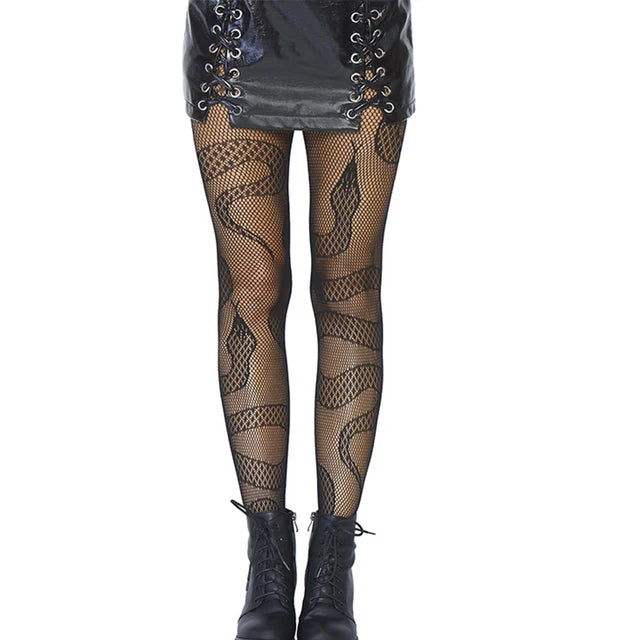 fashionable snake fishnet stockings