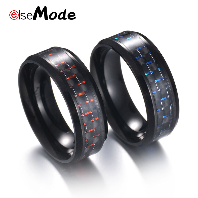 Titanium Steel Black Carbon Fiber Mens Rings