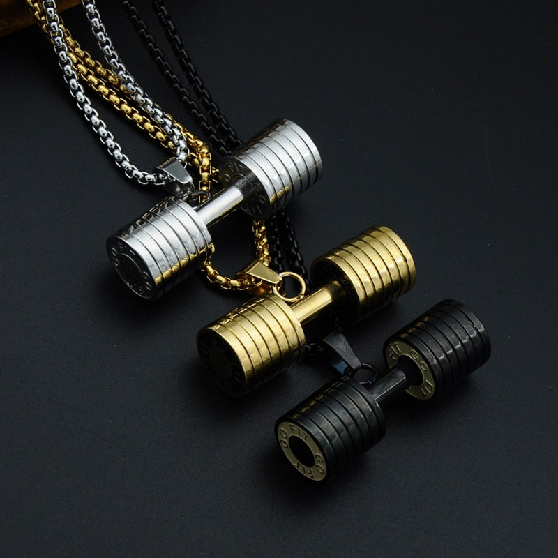 Titanium Stainless Steel Dumbbell Gym Pendant Necklaces