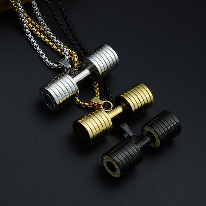 Titanium Stainless Steel Dumbbell Gym Pendant Necklaces