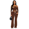 Off-Shoulder Top and Wide Leg Pants Athletic Set