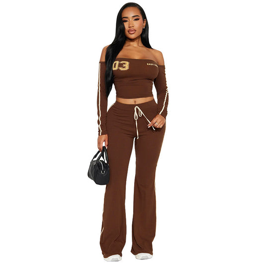Off-Shoulder Top and Wide Leg Pants Athletic Set