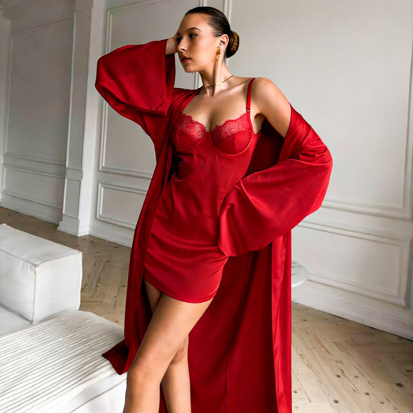 Lace Strap Nightdress and Robe Set