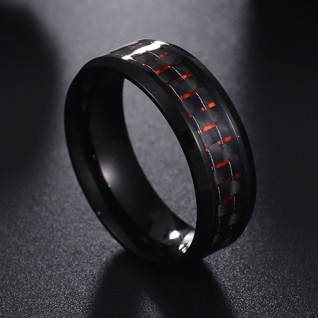 Titanium Steel Black Carbon Fiber Mens Rings