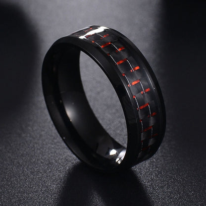Titanium Steel Black Carbon Fiber Mens Rings