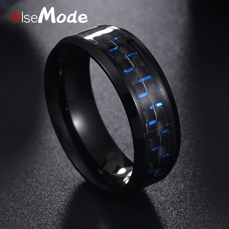 Titanium Steel Black Carbon Fiber Mens Rings