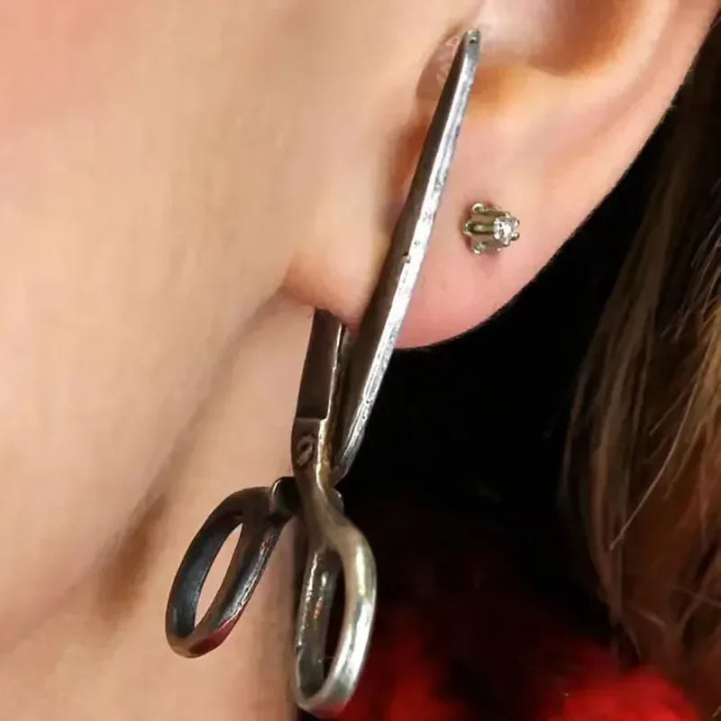 Dark Gothic Vintage Imitation Scissors Stud Earrings