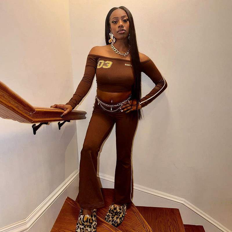 Off-Shoulder Top and Wide Leg Pants Athletic Set