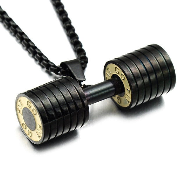 Titanium Stainless Steel Dumbbell Gym Pendant Necklaces