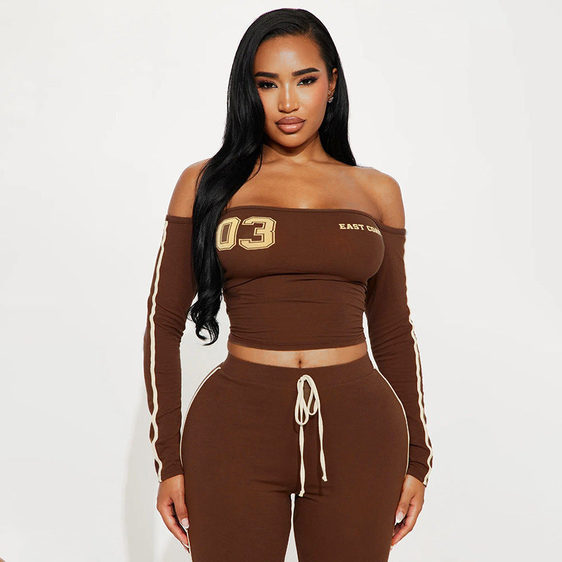 Off-Shoulder Top and Wide Leg Pants Athletic Set
