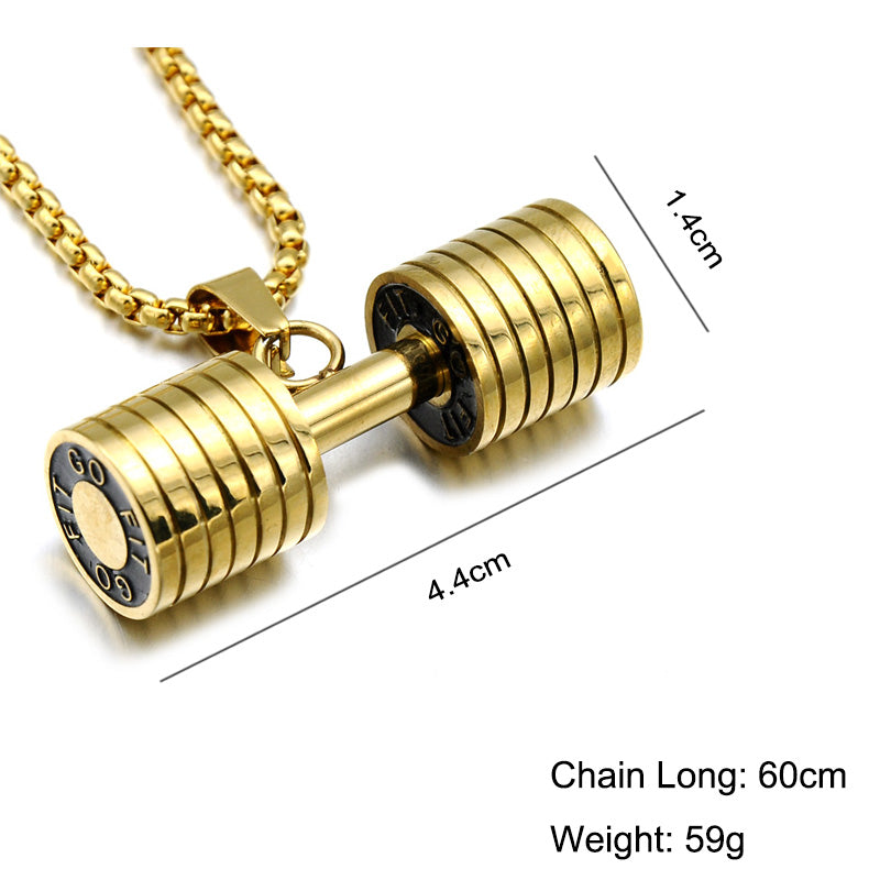 Titanium Stainless Steel Dumbbell Gym Pendant Necklaces