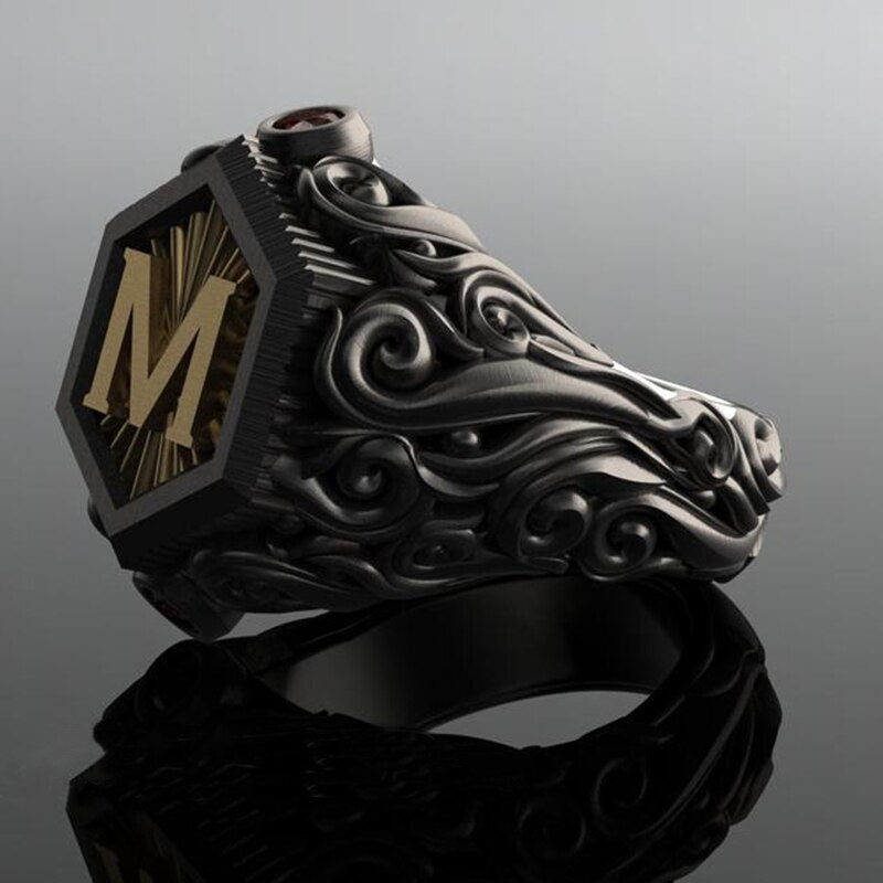 Bohemian Black M Letter Stainless Steel Rings