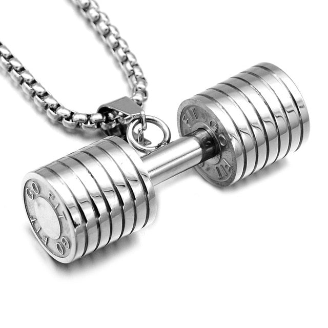 Titanium Stainless Steel Dumbbell Gym Pendant Necklaces