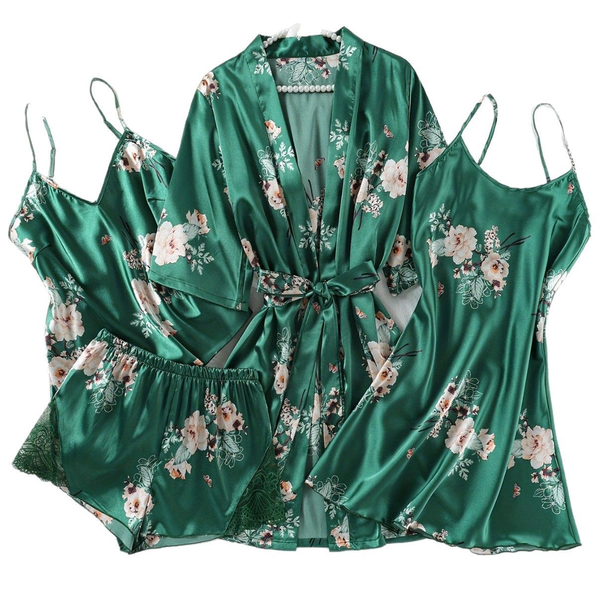 Sleepwear SatinStyle Strapless Nightdress 4-Piece Set
