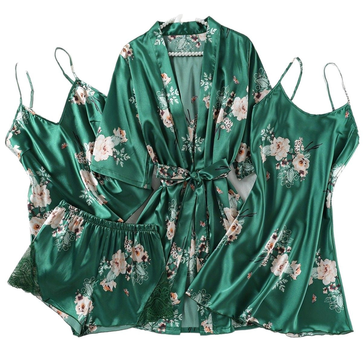 Sleepwear SatinStyle Strapless Nightdress 4-Piece Set