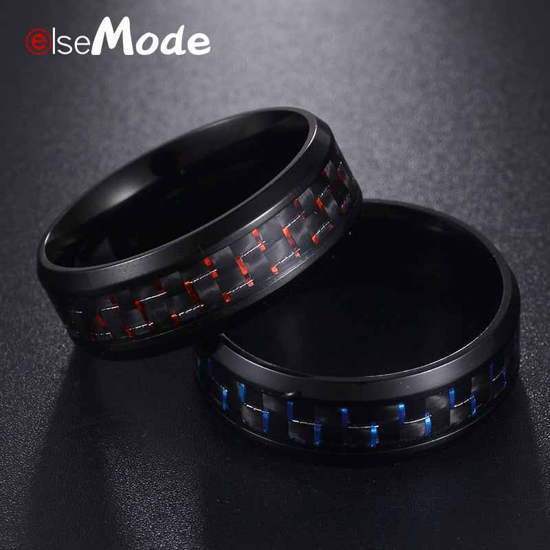 Titanium Steel Black Carbon Fiber Mens Rings