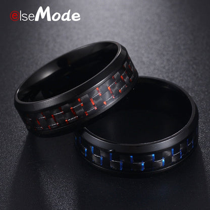 Titanium Steel Black Carbon Fiber Mens Rings