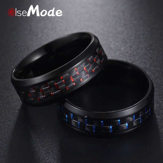 Titanium Steel Black Carbon Fiber Mens Rings