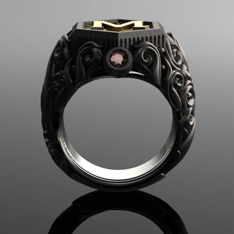 Bohemian Black M Letter Stainless Steel Rings