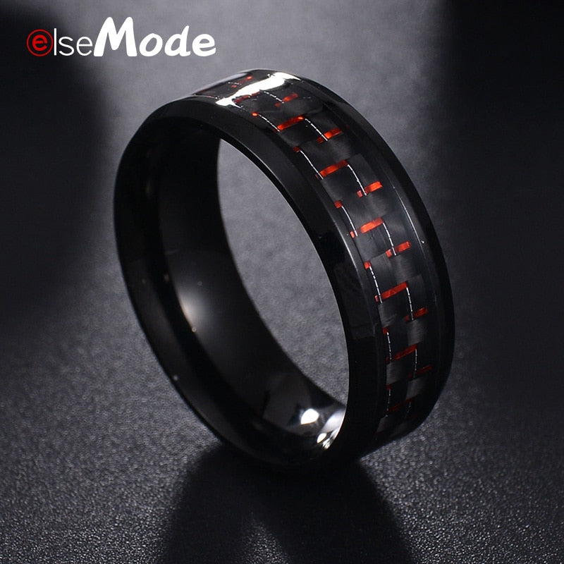 Titanium Steel Black Carbon Fiber Mens Rings