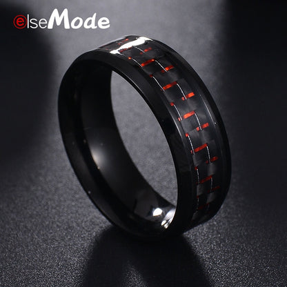 Titanium Steel Black Carbon Fiber Mens Rings