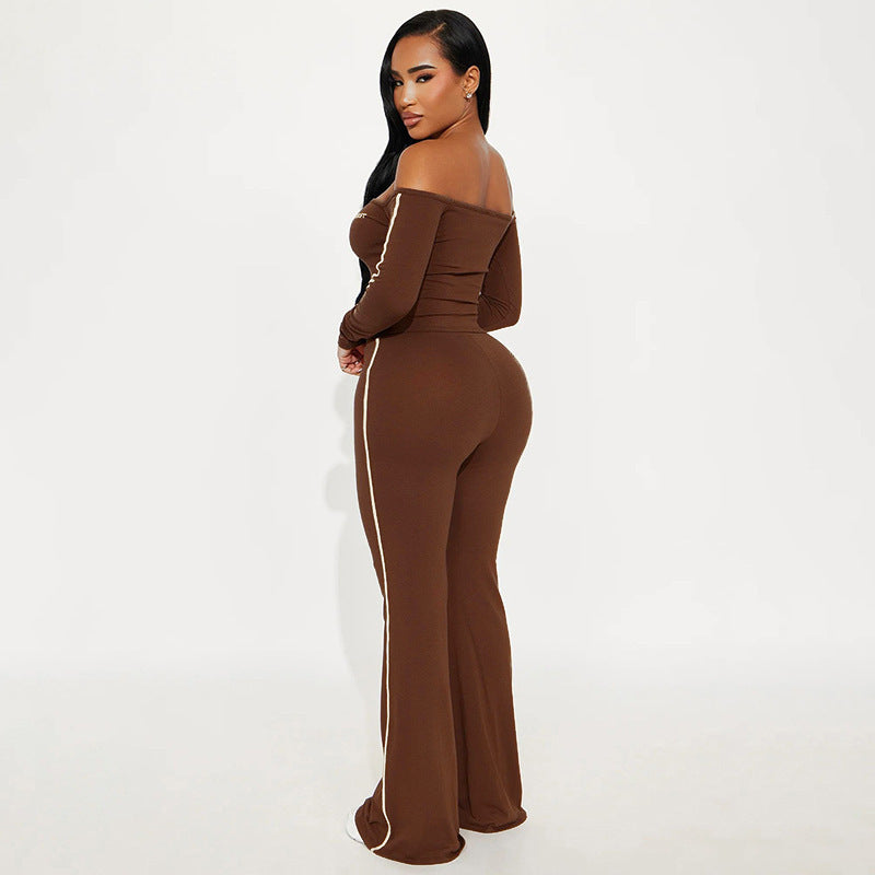 Off-Shoulder Top and Wide Leg Pants Athletic Set