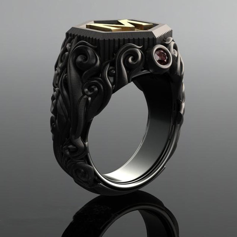Bohemian Black M Letter Stainless Steel Rings