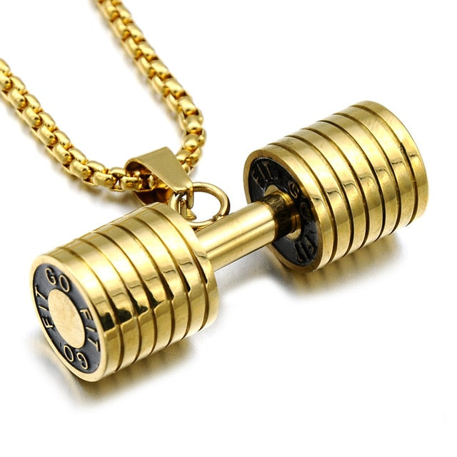 Titanium Stainless Steel Dumbbell Gym Pendant Necklaces