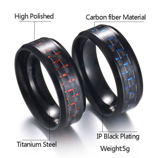Titanium Steel Black Carbon Fiber Mens Rings