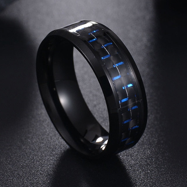 Titanium Steel Black Carbon Fiber Mens Rings